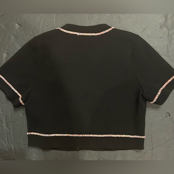 Sandro pink crystal-black embellished cropped cardigan size small - Picture 11 of 16